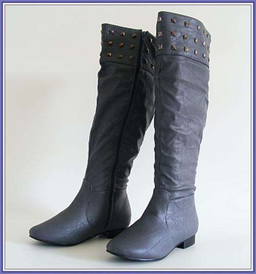 SIZE: 6 - GREY STUDDED KNEE HIGH BOOTS