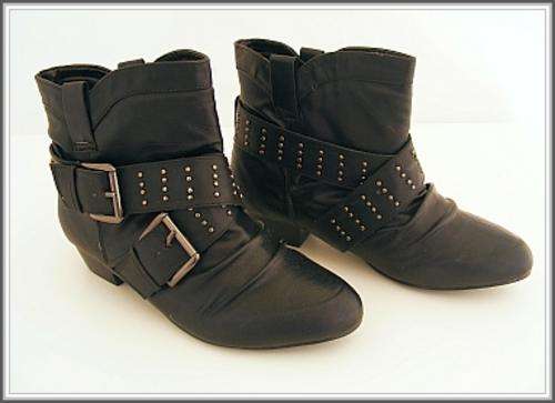 *R1* - SIZE: 7 - BLACK ANKLE BOOTS WITH STUDS & BUCKLE DETAIL