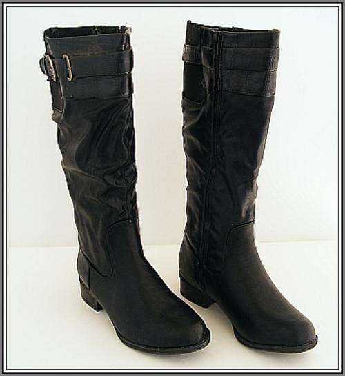 BLACK BIKER STYLE BOOTS - SIZE: 6.5