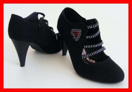 *R1* - BLACK STILLETTO BOOTIES WITH DIAMANTE HEART- SIZE: 5 ONLY