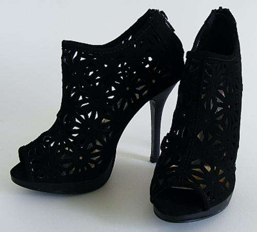 SIZE: 8 - BLACK LACE CUT SUEDE STILETTOS