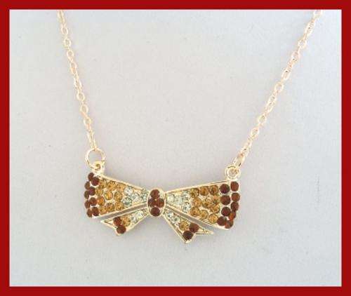 *MAD MAY SALE* - DELICATE BOW GP DIAMANTE PENDANT & CHAIN