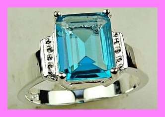 925 STERLING SILVER & BLUE TOPAZ RING - SIZE : 8.3