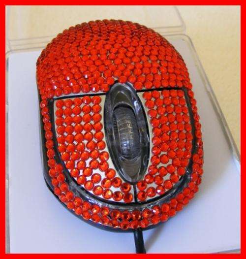 RED RHINESTONE USB OPTICAL MOUSE
