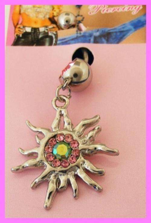 *Free Shipping* - PINK CRYSTAL SUN BELLY RING - SURGICAL STEEL