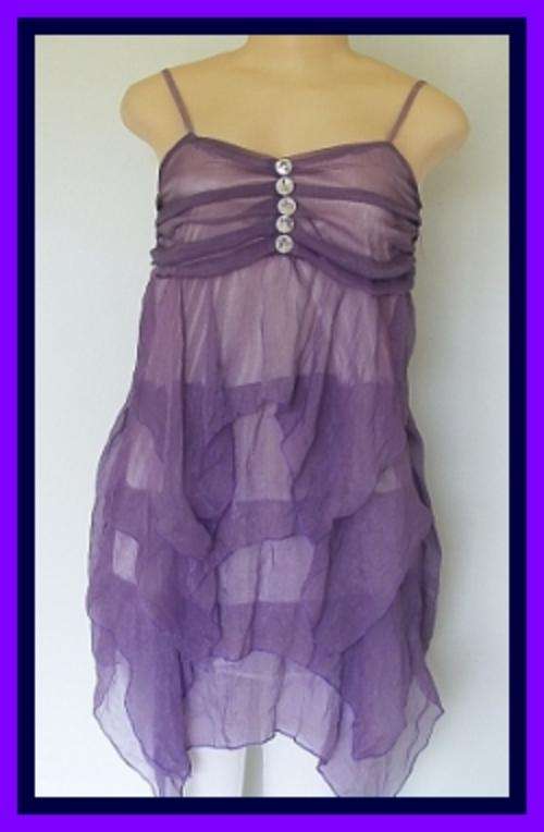*R1* - PURPLE CHIFFON RUFFLE TOP : X-LARGE