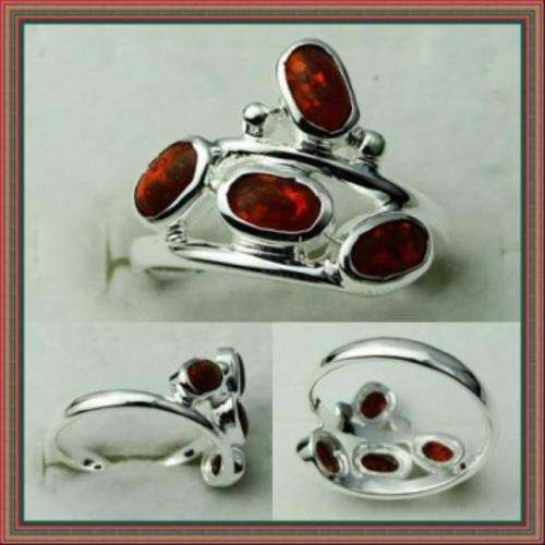 RED FIRE OPAL SILVER RING - SIZE: 8.25