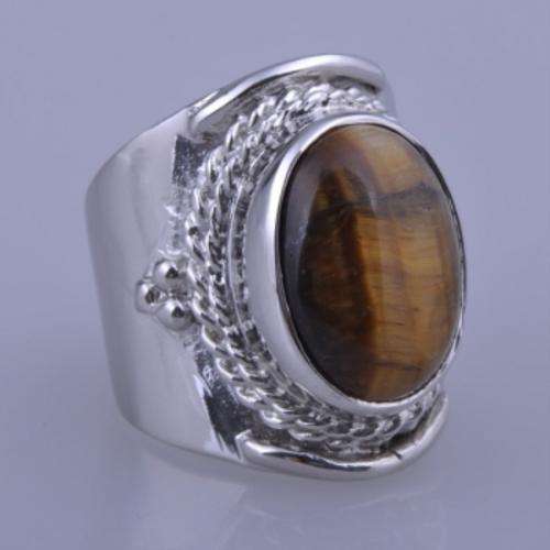 925 STERLING SILVER & TIGER'S-EYE RING - SIZE : 9