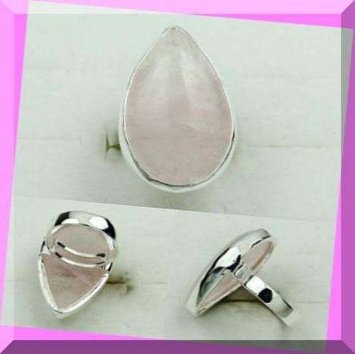 925 STERLING SILVER & NATURAL ROSE QUARTZ RING - SIZE : 8.5