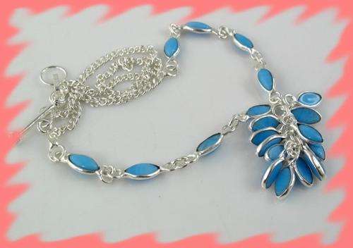 *R1* - HANDCRAFTED GENUINE BLUE CHALCEDONY 925 SILVER NECKLACE
