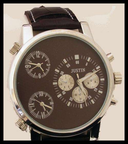 MENS JUSTIN WATCH WITH BROWN GENUINE LEATHER STRAP