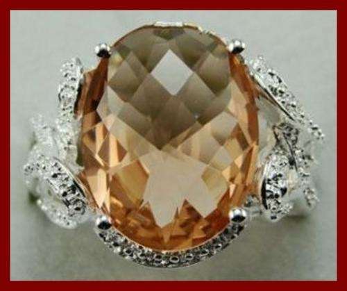 SILVER & MORGANITE RING - SIZE : 7.5