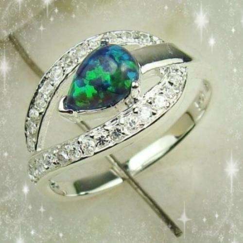 BLUE FIRE OPAL 925 STERLING SILVER RING - SIZE : 7