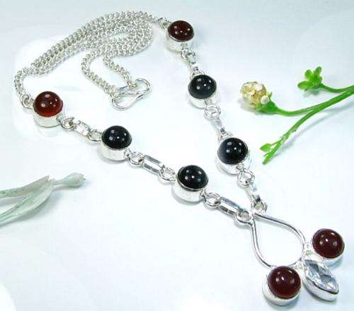 CARNELIAN & ONYX 925 STERLING SILVER NECKLACE