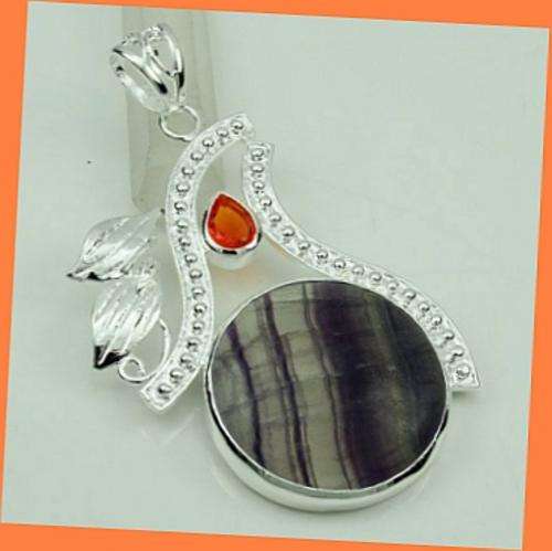 PURPLE FLUORITE JASPER 925 SILVER PENDANT