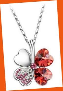 *R1* - 4 LEAF CLOVER ORANGE SWAROVSKI PENDANT & CHAIN