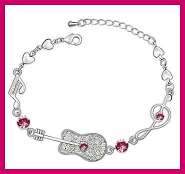 STUNNING ROSE PINK SWAROVSKI CRYSTAL GUITAR BRACELET
