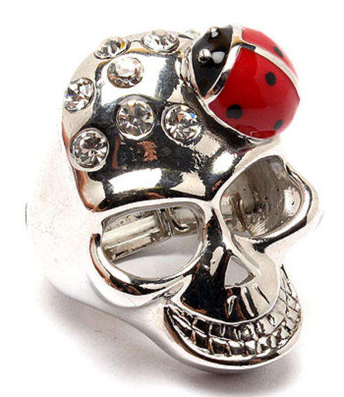 "PARIS COLLECTION" - SILVER SKULL LADYBIRD RING - SIZE: STRETCH