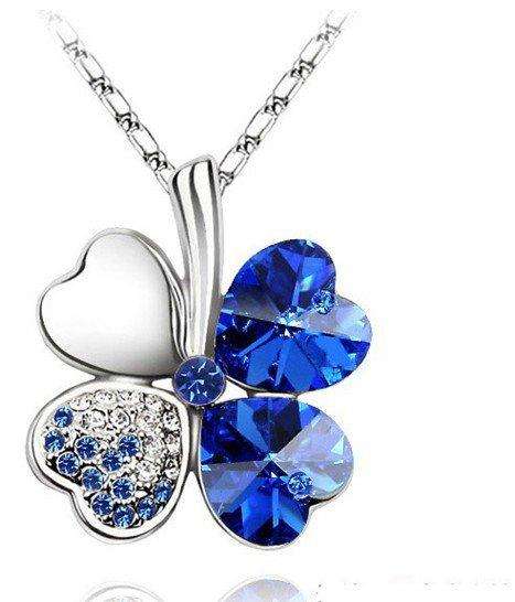4 LEAF CLOVER BLUE SWAROVSKI PENDANT & CHAIN