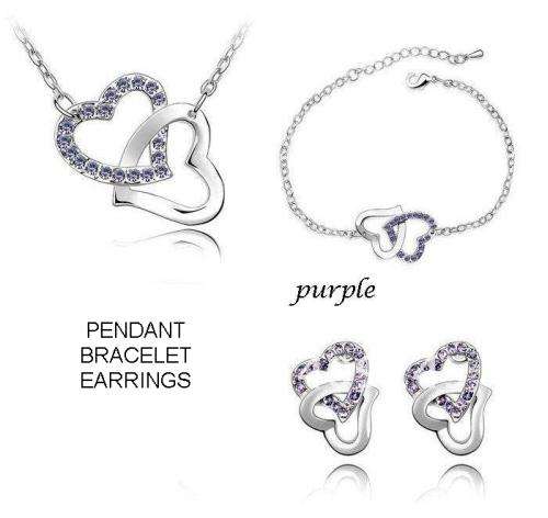 SWAROVSKI HEART 3 PIECE JEWELRY SET - CHOICE OF 4 COLORS