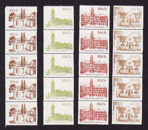 RSA 1982 4th Definitive issue SA Architecture 4 Strips of Coil stamps