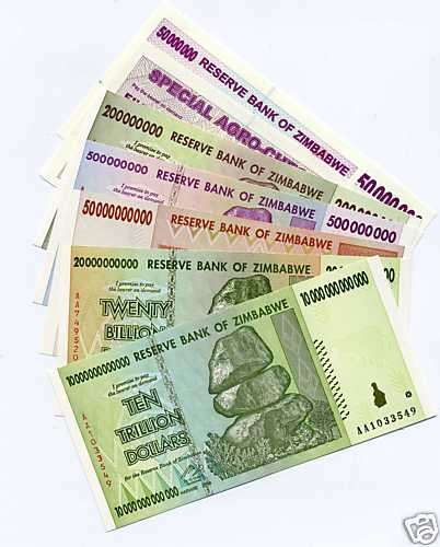Zimbabwe $50 MILLION - $10 TRILLION - 7 notes Currency