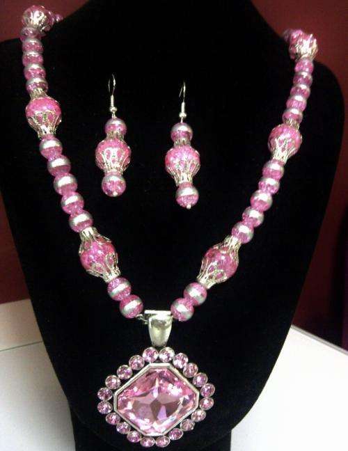 Baby pink glass beads necklace with matching earrings