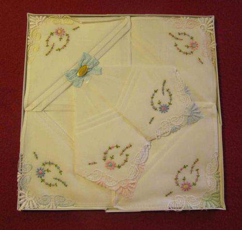 SALE: Boxed Set of Six Embroidered Ladies Handkerchiefs