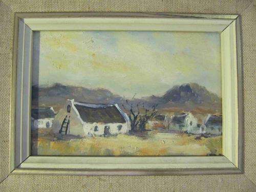 Small Oil Painting of Cape Dutch Style Farmhouse scene