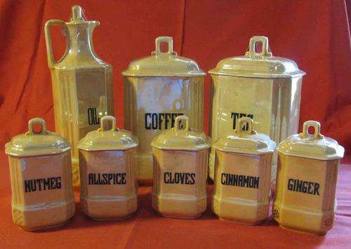 PRICE REDUCED - Art Deco Ceramic Kitchen Canister Set with honey glaze, made in Czechoslovakia