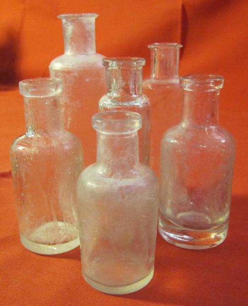 Collection of 6 Old Miniature Clear Glass Bottles
