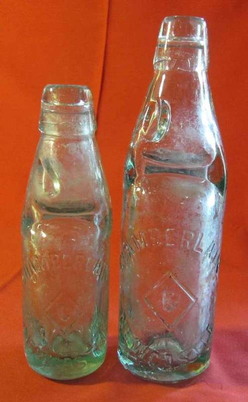 Two Glass Mineral Water Bottles, without Marbles - Maker Chamberlain, Newcastle