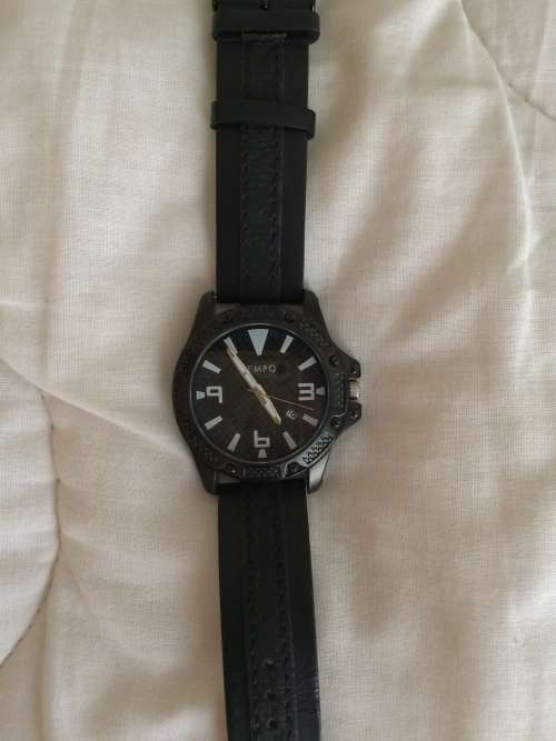 BLACK LEATHER TEMPO TIMEPIECE WITH DATE ON SALE