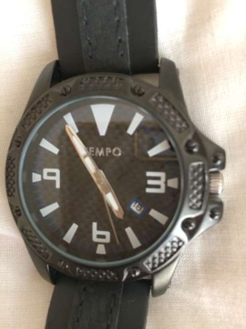 BLACK LEATHER TEMPO TIMEPIECE WITH DATE ON SALE