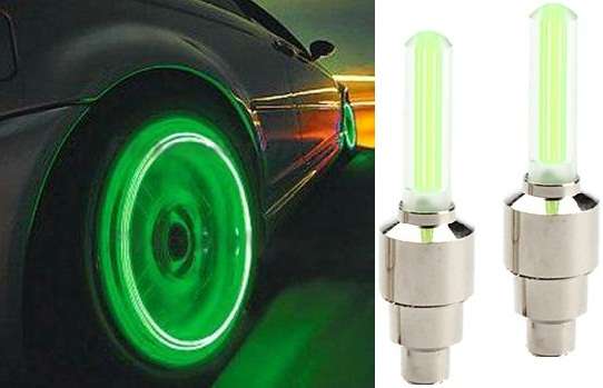 ** (SET OF 2) - GREEN FIREFLY'S LED VALVE CAP WHEEL LIGHT FOR BICYCLE / MOTORBIKE / CAR  **