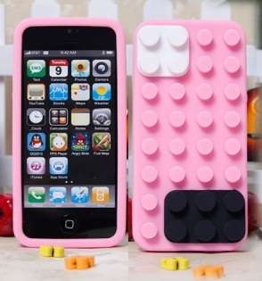 ** Lego Block Style Silicone Case / Cover For Apple iPhone 5 / 5S - PINK **