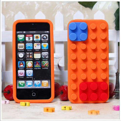 ** Lego Block Style Silicone Case / Cover For Apple iPhone 5 / 5S - ORANGE **