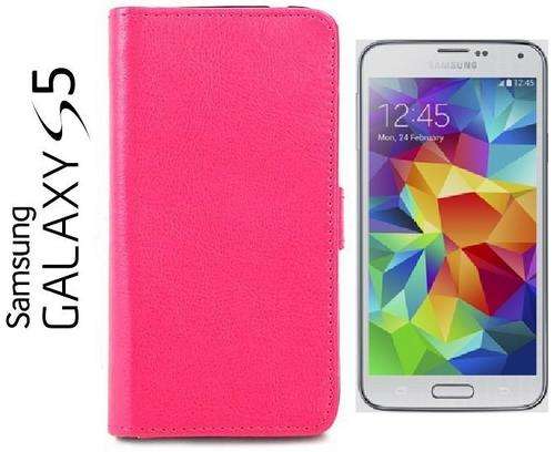 ** SAMSUNG GALAXY S5 FLIP WALLET CASE / COVER - PINK **