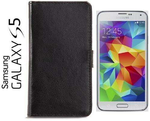 ** SAMSUNG GALAXY S5 FLIP WALLET CASE / COVER - BLACK **