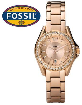** FOSSIL RILEY ROSE GOLD CRYSTAL BEZEL LADIES WATCH **VALUE: R3900.00**