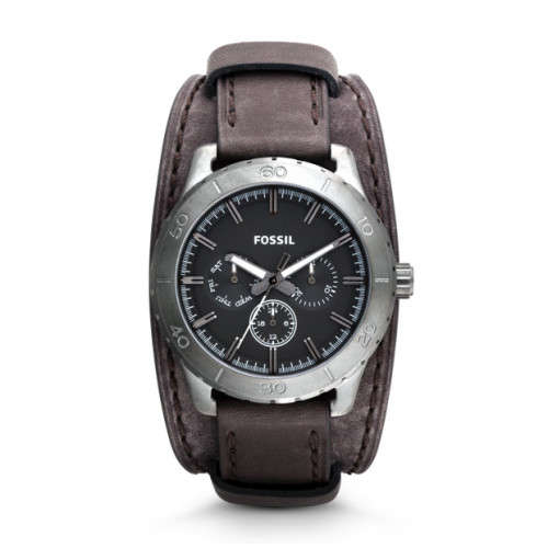 FOSSIL GUNMETAL MULTIFUNCTION LEATHER STRAP MENS WATCH  (BQ1055)  **VALUE: R4800.00**