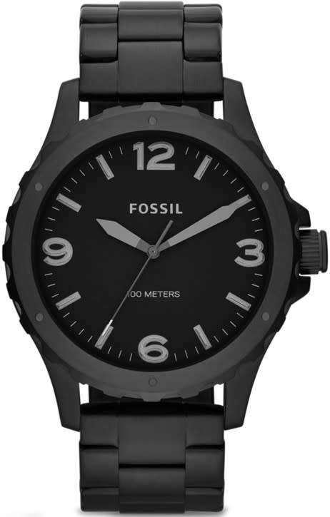 FOSSIL NATE BLACK STAINLESS STEEL ION-PLATED WATCH - 45mm  (JR1458)  **VALUE: R4150.00**