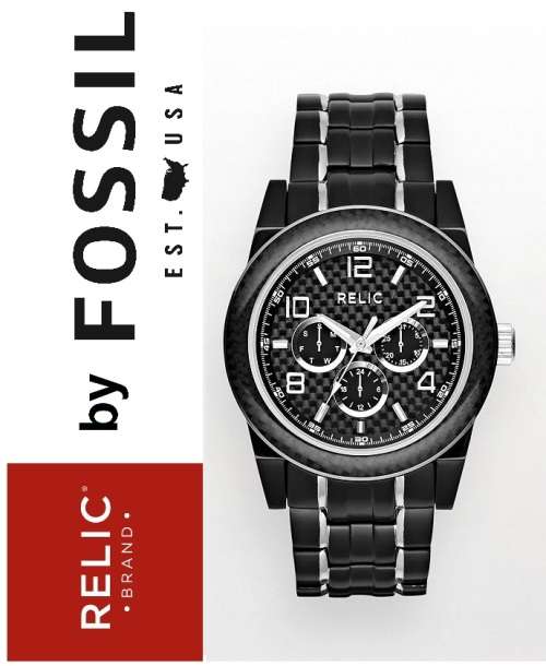 PLS READ DESCRIPTION - RELIC BY FOSSIL GUN METAL AND CARBON FIBRE MENS WATCH - 44mm (ZR15648)
