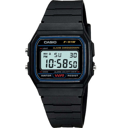 CASIO CLASSIC BLACK RESIN DIGITAL SPORT WATCH - 37mm (F91W-1)