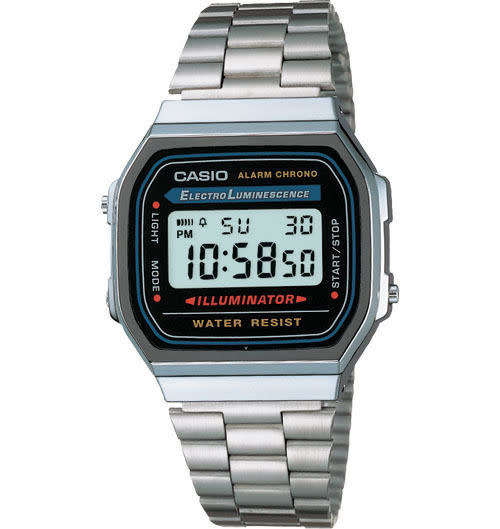CASIO CLASSIC ILLUMINATOR STAINLESS STEEL DIGITAL SPORT WATCH - 32mm (A168WA-1 )