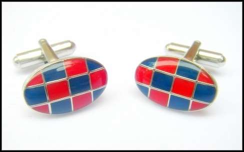 ** RED / BLUE CHECKER CUFFLINKS / CUFF LINKS **