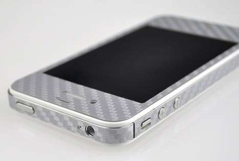 ** CARBON FIBRE WRAP / SKIN FOR iPHONE 4 / 4S - SILVER **