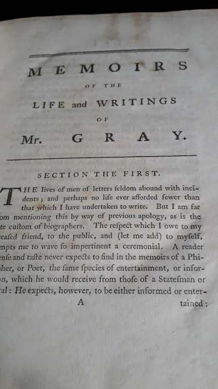 Poems of Mr Gray + Memoirs and Notes. 2nd Edition. LONDON H Hughes MDCCLXXV 1775. restored.