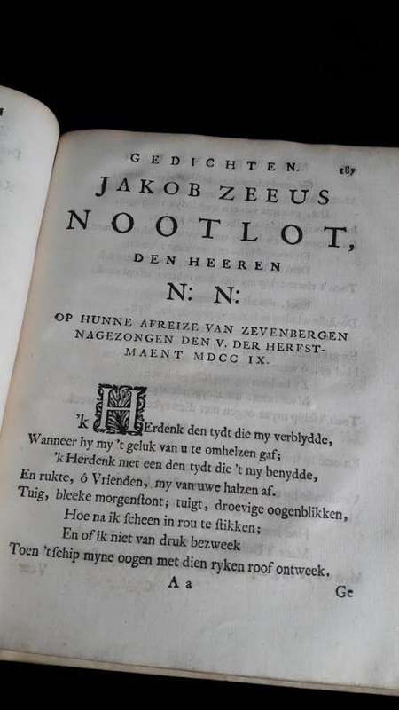 JAKOB ZEEUS, Overgeblewe gedichten, gedrukt by Arnold Willis, Rotterdam, 1726. RARE!!