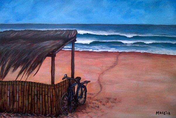Bicycle on the Beach - Original Mari Mackie -  37 X 550mm